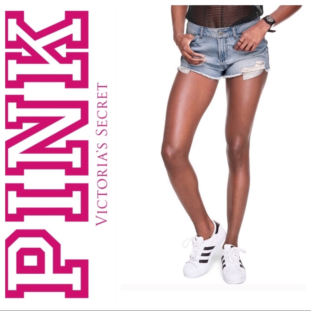 PINK high waisted distressed denim shorts